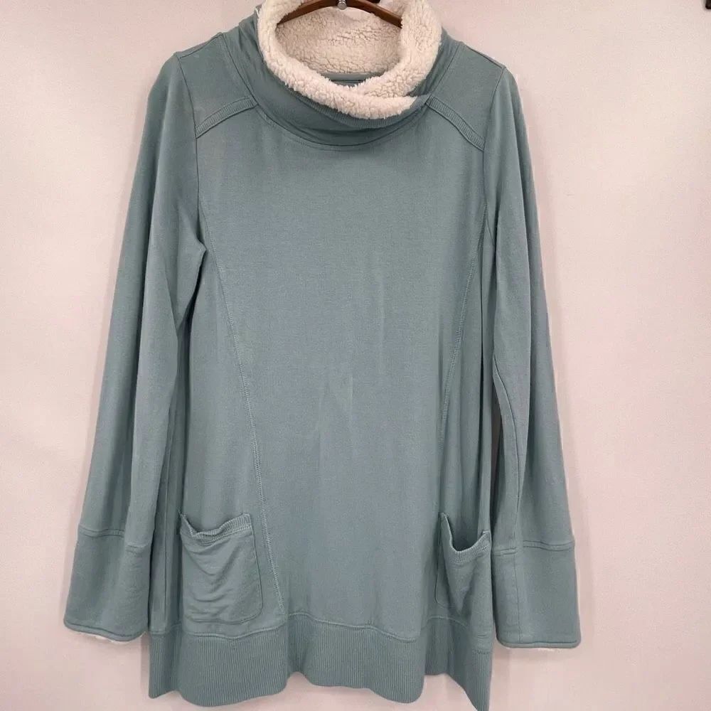 Soft Surroundings Blue Sherpa Trim Pullover Forrester Tunic Top Jacket Small